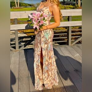 Nude, purple, rose gold, blue sequence and rhinestone Prom Dress